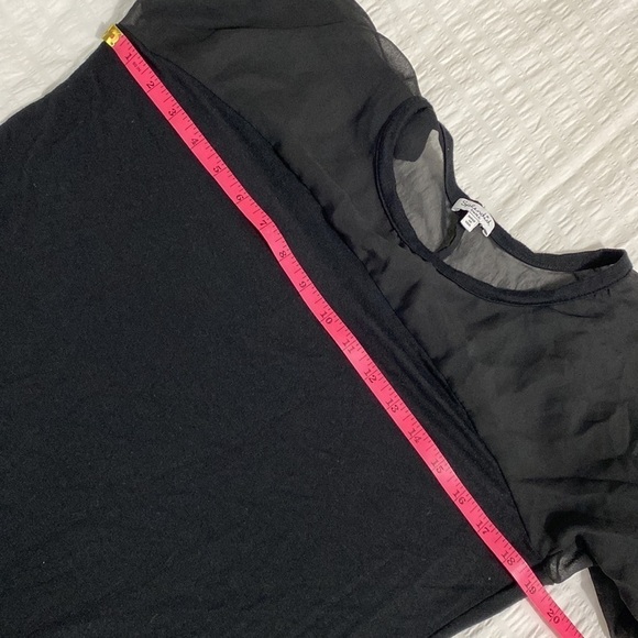 Splendid Womens Black Mesh Knit Shift Dress Modal 7/8 Sleeve Sheer Panel Size SP - Picture 5 of 9